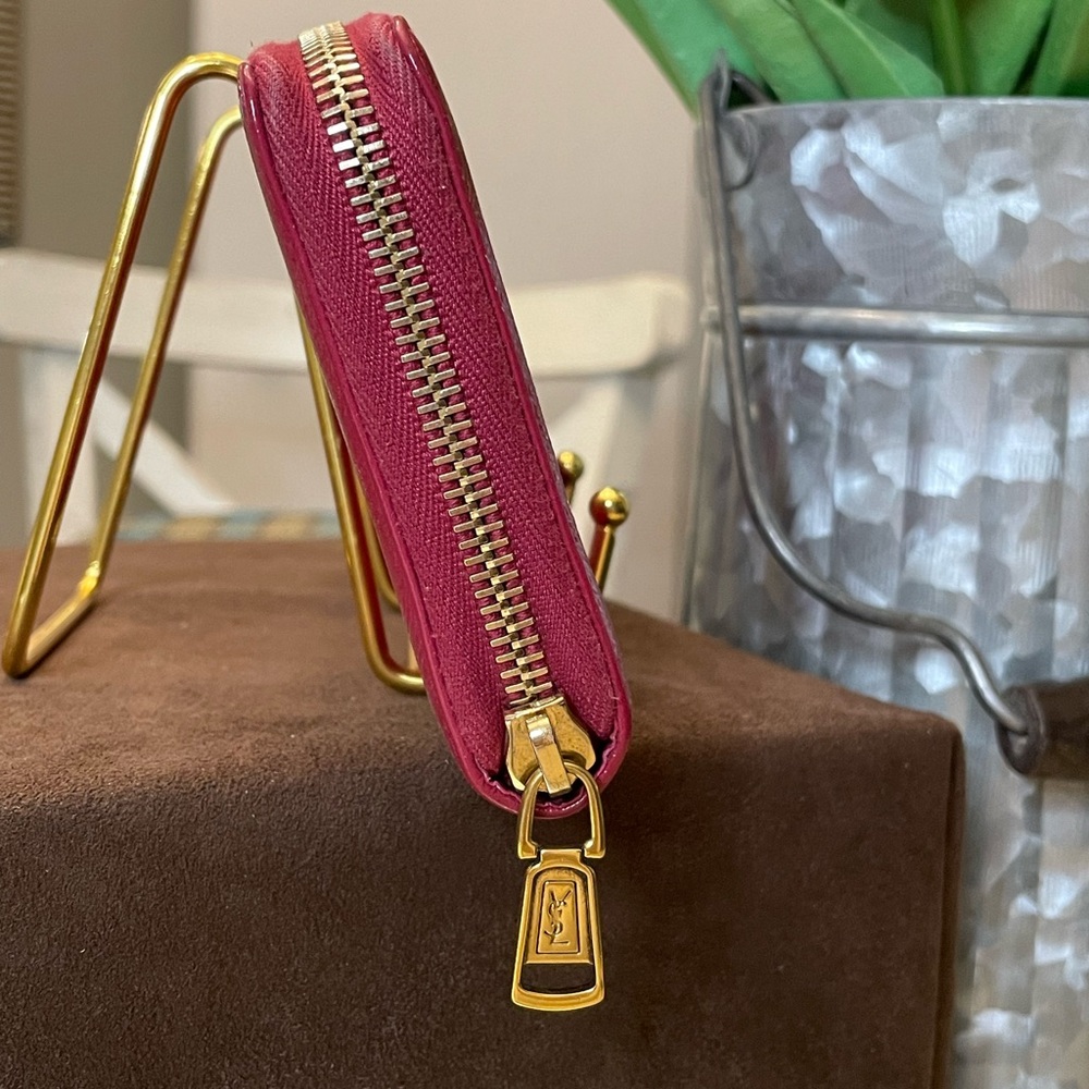 Euc!! Ysl Zip Around Wallet In Raspberry Patent L… - image 3